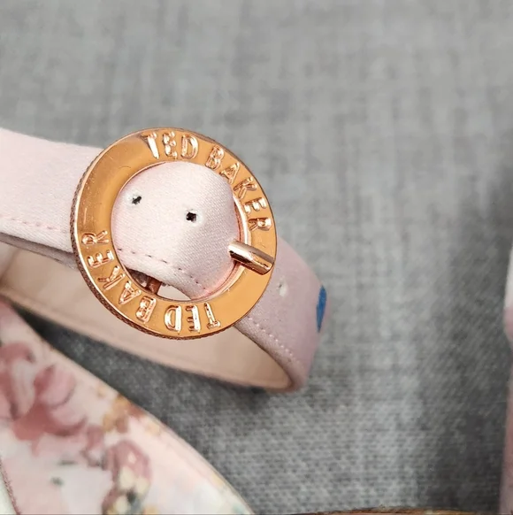 Ted Baker Manyah Pink Floral Print Block Heeled Sandals. 7 - Picture 12 of 12